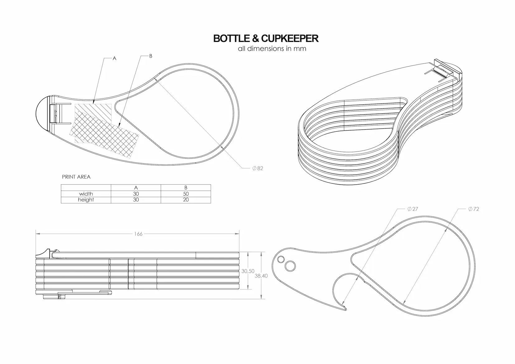 Bottle & Cupkeeper technical drawing