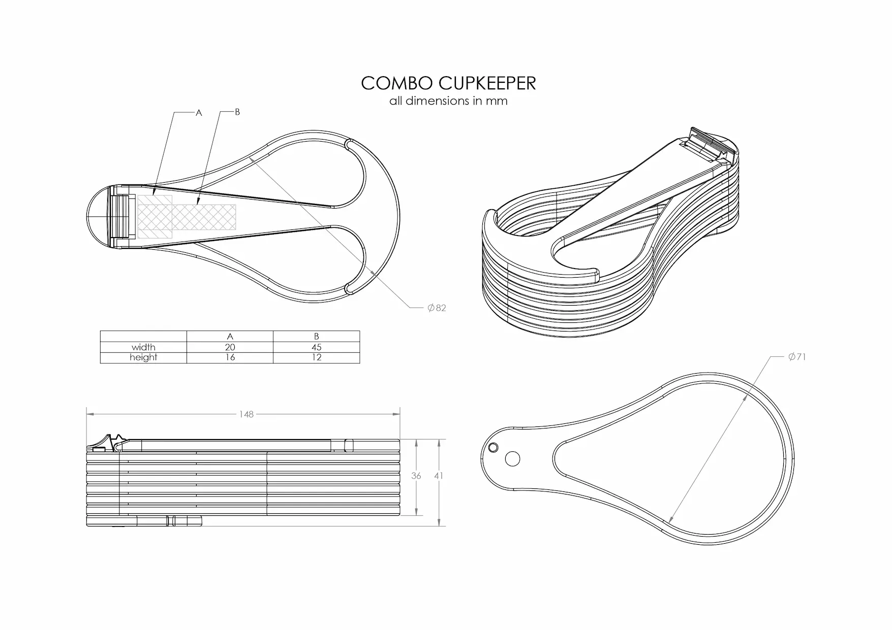 Combo Cupkeeper technical drawing