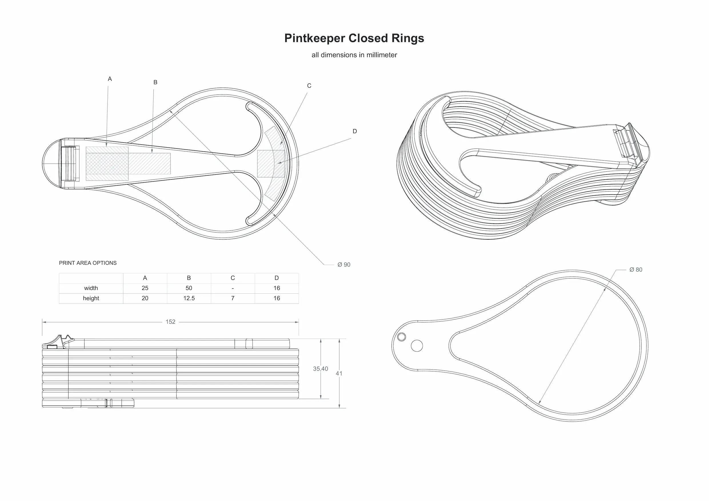 Pintkeeper Closed Rings technical drawing